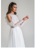 Beaded Long Sleeve Ivory Eyelash Lace Tulle Wedding Dress